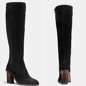 Coach Black Suede Knee-High Heeled Boots